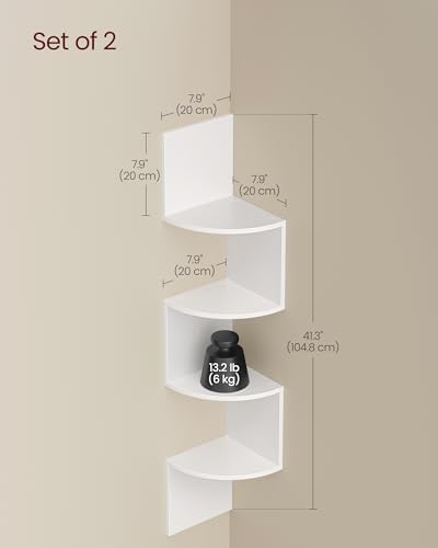 VASAGLE Set of 2 Corner Shelves Wall Mount, 4-Tier Floating Bookshelves - Image 3