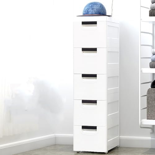 5 Drawers Narrow Slim Plastic Storage Cabinet,Storage Drawer with 4 Wheels,5 Tier Drawers Dresser,White - Image 6