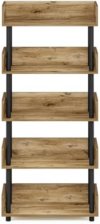 Furinno TURN-N-TUBE 5-Tier Display Shelf, Storage Shelves, Book Shelf, Open Shelves with Rounded Corner Top Edges, for Organization and Storage, Living Room, Home Office, Flagstaff Oak - Image 7