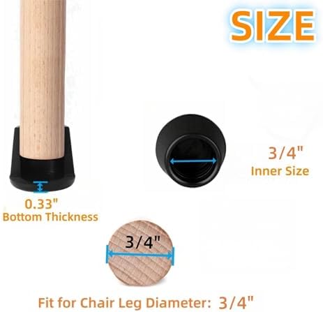 Furnigear Chair Leg Tips Caps Non-Slip Rubber Leg Tips 3/4” Inner Diameter Chair Leg Floor Protectors Round Black, 16 Pack - Image 3