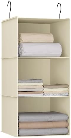 Hanging Closet Organizer 3-Shelf, Oxford Fabric Wardrobe Storage, Beige by DonYeco