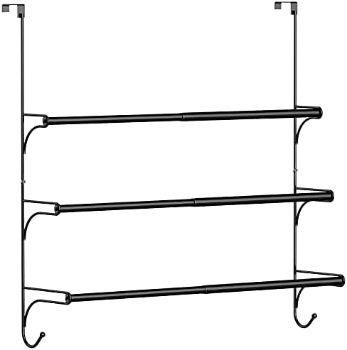 Auledio Adjustable Over the Door Triple Towel Rack with Hooks,Black by Auledio