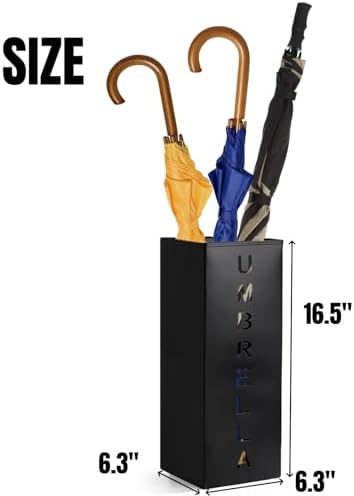 Hiceeden Square Metal Umbrella Holder, Free Standing Umbrella Rack Stand for Indoor Entryway, Umbrella Canes Walking Sticks Storage Bin for Office, Home, Hotel, Shop, 6.3" x 6.3" x 16.5", Black - Image 2
