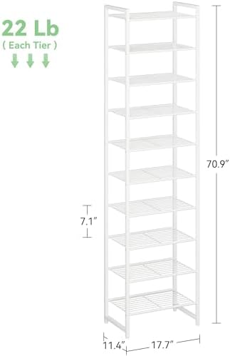 Nunsino Narrow Shoe Rack, 10-Tier Metal Shoe Organizer,Tall Shoe Shelf with Anti-Tip Strap, Max Holds 22 Pairs,Space Saving for Closet,Entryway,White - Image 2
