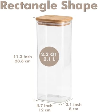 3-Pack 2.2Qt Rectangle Glass Spaghetti Jars with Bamboo Lids - Image 2