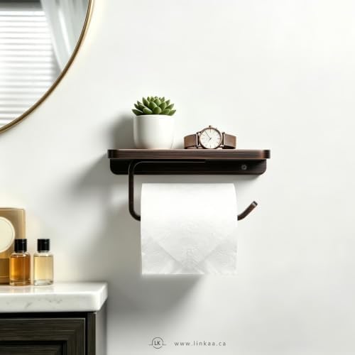 Linkaa Bronze Toilet Paper Holder with Shelf Oil Rubbed Bronze,Wall Mount - Image 4