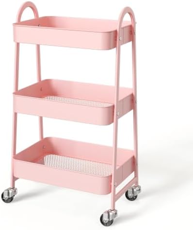 NEWBULIG 3-Shelf Metal Rolling Storage Utility Cart with Lockable Wheels by NEWBULIG