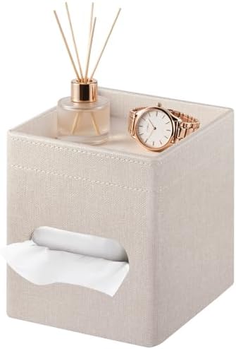 Square PU Leather Tissue Box Cover with Top Storage Tray,Tissues Dispenser by PUSU
