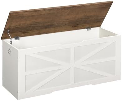 CHOEZON Storage Chest, 43.3" Toy Chest Storage, Farmhouse Storage Bench with Safety Hinge, Storage Trunk, for Bedroom, Living Room, Walnut and White MCW11WL by Choezon