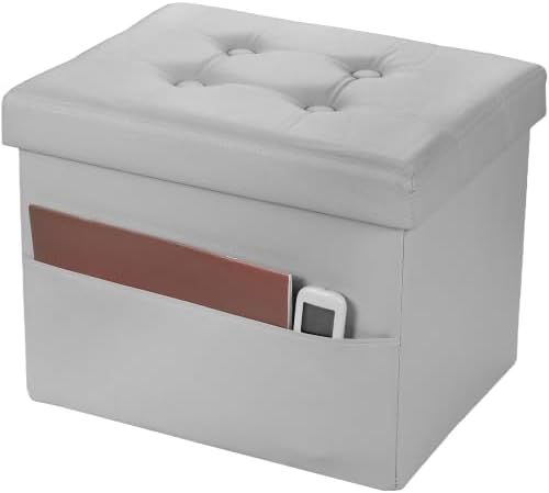 Bsketa Storage Ottoman Bench,17 Inch Folding Leather Foot Rest Stool, Grey by Bsketa