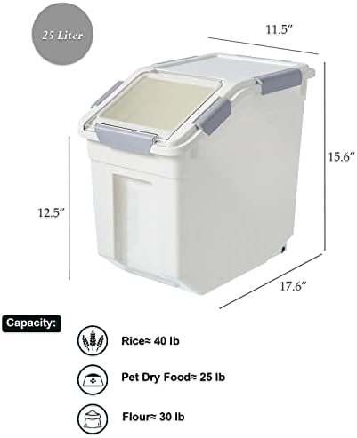 HANAMYA 25 Liter / 40 lbs Rice Storage Container with Measuring Cup, BPA free, For Rice | Grain | Pet Food | Flour, 1 count, White - Image 3