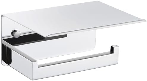 APLusee Polished Chrome Toilet Paper Holder with Phone Shelf, Wall Mounted by APLusee