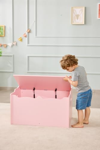Amazon Basics Kids Wooden Toy Storage Chest with Safety Lid, Spacious Organizer for Bedroom, Pink, 30" x 18" x 19" - Image 2