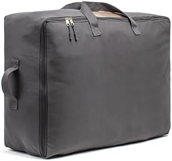 Soft Canvas Storage Bags with Zipper. Thick Breathable, 1pc King/Queen Comforter Organizer. Four Carrying Handles and Window. Large 25x19x9in Bag for Sheets Blankets Bedding Pillows, Clothes (Grey) by VeraMia