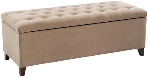 Madison Park 49" Upholstered Storage Bench, Button Tufted End of Bed Bench with Storage, Dual Spring Soft-Close Lid, Bedroom Bench for Queen King Bed, Entryway Living Room, Sand by MADISONPARK