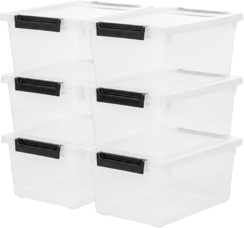IRIS USA Storage Bins with Lids |Made in USA| 4 Qt - (6-Pack) - Clear/Black by IRISUSA