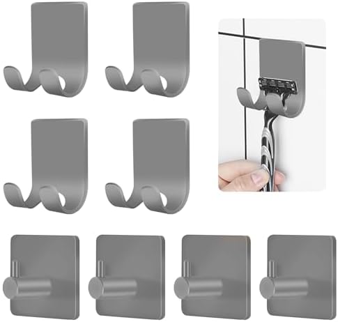 CGBE Razor Holder for Shower, 4 Packs Shaver Holder and Hooks, Self Adhesive Wall Mounts for Bathroom, Damage Free - Grey by CGBE