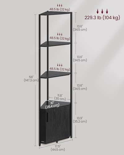 VASAGLE Corner Shelf Floor Standing, 5-Tier Bookshelf with Cabinet - Image 3