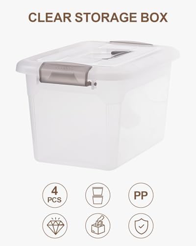 Citylife 4 Packs 6 QT Storage Bins with Lids Clear Plastic Bins with Grey Handle Stackable Storage Containers for Organizing - Image 4