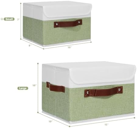 ANMINY Fabric Storage Box Bins with Lids, Green White, 10"x8"x7" - Image 5