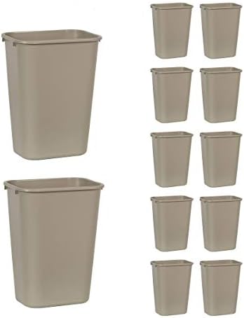 Rubbermaid Commercial Products Deskside Wastebasket/Trash Can, 10.25-Gallon/41-Quart, Beige, Plastic, Garbage Can for Home/Office, Fits Under Desk/Sink/Cabinet, Pack of 12 by RubbermaidCommercialProducts