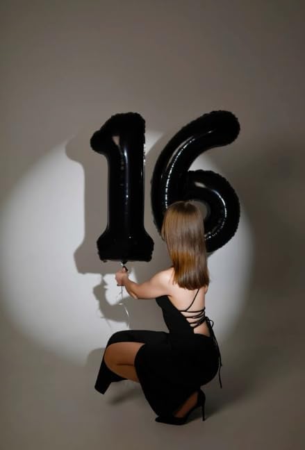 Black Number 16 Balloon - 40 Inch, Birthday Party Decorations, Anniversary & Graduation Supplies