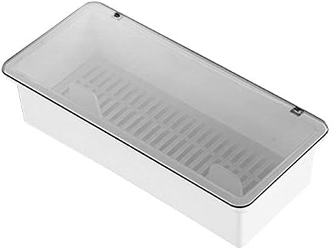 Large Flatware Tray Kitchen Drawer Organizer With Lid And Drainer - Plastic Kitchen Cutlery Tray and Utensil Storage Container with Cover - Dinnerware Holder White by AIYoo
