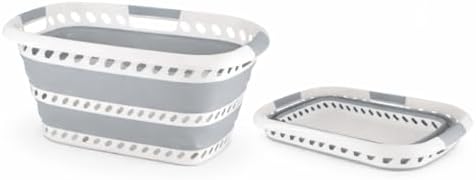Laundry 360 Collapsible Laundry Basket 40L | Portable | Space Saver Storage | Hold 2 Loads | Store Under the Bed or Closet | Good for Kids | Dorm | Bedroom | Large | White/Grey by Simplify
