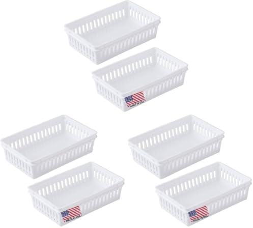Tribello Plastic Bin Baskets for Organizing, White Storage Tray, Rectangle 9 x 6 x 2 - Pack of 12 - Made in USA by Tribello