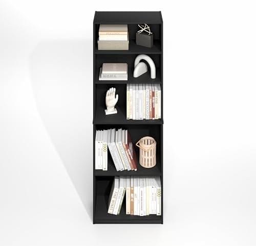 Furinno Jaya Simply Book Shelf, 5-Tier Bookshelf, Bookcase with Adjustable Shelves, 9.5 x 24.5 x 71.2, for Living Room, Bedroom, Home Office, Darkwood - Image 6