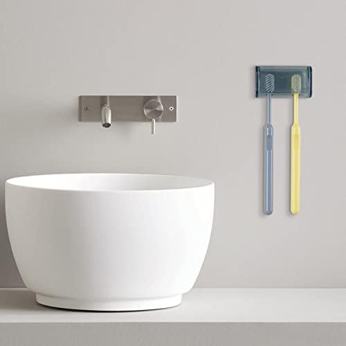 2 PCS Toothbrush Holder Wall Mounted with Cover for Bathroom, 2 Slots Toothbrush Storage Organizer for Shower, Self Adhesive Toothbrush Hanger Rack for Dorm, Cabinet (Grey) - Image 4