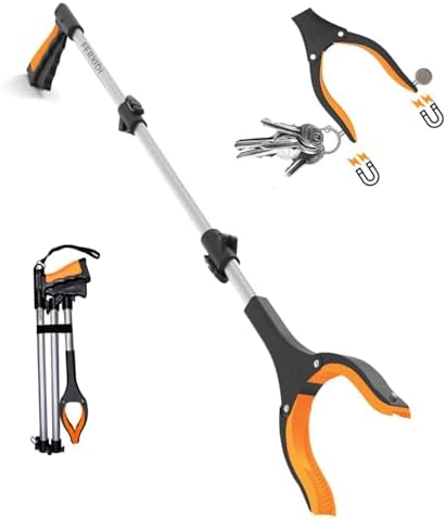 43" Foldable Grabber Reacher Tool,Reacher Grabber Pickup Tool,Folding Grabbers for Elderly Grab It Reaching Tool with Rotating Jaw+Magnets,Grabber Reacher Tool Heavy Duty by FERXIDI