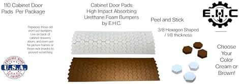 Cabinet Door Soft Bumper Pads/ 110 Urethane Foam Bumpers per Package/Choose Your Color(Brown or Cream) Peel and Stick/Many uses/Prevent Scratching/quieting/by E.H.C. (Brown, 3/8" Hexagon 1/8 Thick) - Image 3