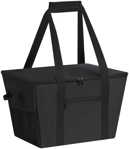Reusable Grocery Bag – Expandable Insulated Cooler Bag with Bottom Board, Collapsible Insulated Shopping Bag with Zipper & Drawstring, Heavy Duty Tote Bag for Shopping, Delivery, Picnic, Beach by DSDCDJ