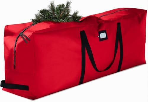 ZOBER 600D Oxford Fabric Christmas Tree Storage Bag - Fits 7.5 Ft Artificial Trees - Tear Proof Waterproof Christmas Tree Bag For Storage Box For Xmas - Strong, Durable Handles - Card Slot - Red by ZOBER