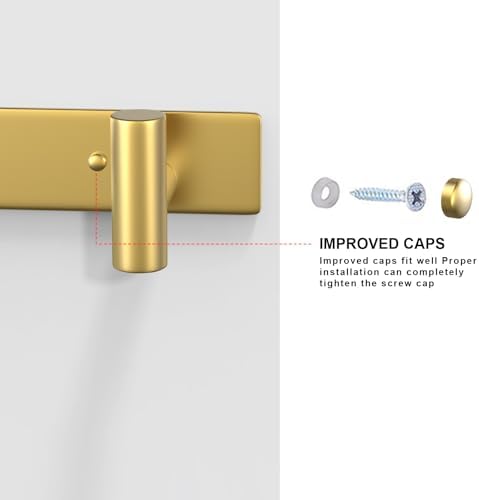 VAEHOLD Hat and Coat Wall Mount Rack - Hooks for Robes, Bags, Keys, and Towels - Bathroom Towel Hanger Organizer (Gold, “T“ Shape 4 Hooks 1 Pack) - Image 5