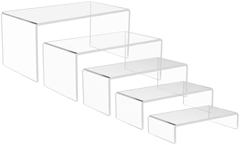 5 Pack acrylic display stand, Acrylic Display Risers, 5 Sizes Clear Product Stand, Jewelry Display Riser Shelf Showcase Fixtures For Collectibles Display, Figure Display - 6.8" to 10" by ADColor
