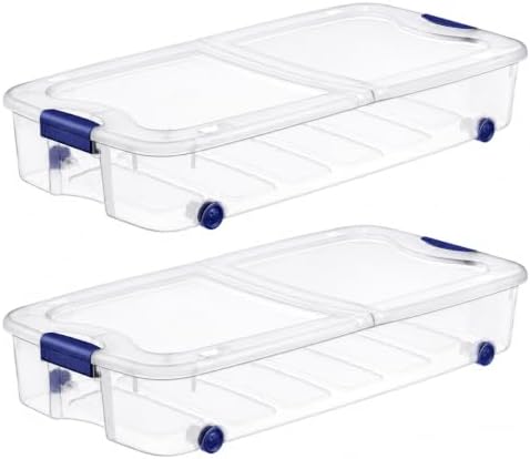 2 Pack 66 Qt Clear Underbed Storage Bins with Wheels and Latch Lids by Unknown