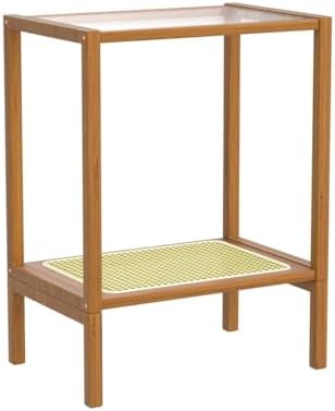 Bamworld Rattan Side Table Boho End Table 2-Tier with Storage Living Room - Image 5