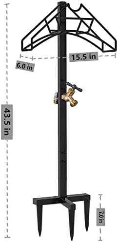 Artigarden Freestanding Outdoor Garden Hose Holder Stand with Brass Faucet, Heavy Duty Metal Water Hose Reel Storage Stake Rack for Backyard, Black (Hose not Included) - Image 5