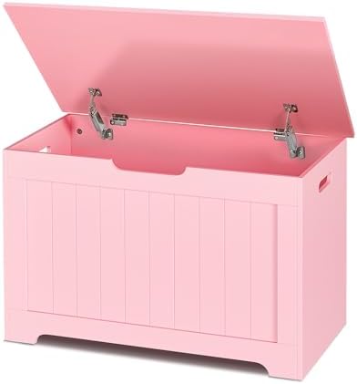 SUPER DEAL Storage Chest, 30 inches Chest Box Organizer with 2 Safety Hinges, Wooden Entryway Storage Bench, Pink by Superdeal