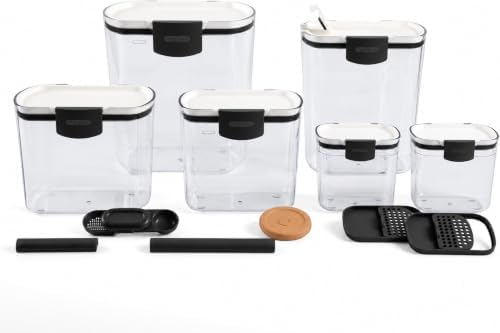 Progressive ProKeeper Baker's Airtight Kitchen Storage Canister Container Set for Flour, Sugar & More, Keeps Ingredients Fresh, with Accessories (Black Latches, 6- Piece) by ProgressiveInternational