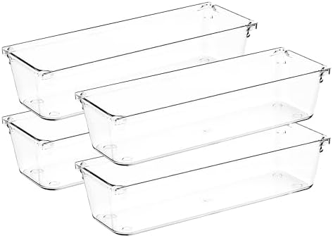4 Pack Drawer Organizers, 3"X 9" Clear Acrylic Storage Bins by Ravinte+Decor