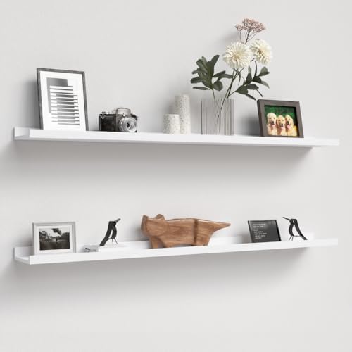 Boswillon Floating Shelves Set of 2, Long Wall Shelf with Lip, 48in, White by Boswillon