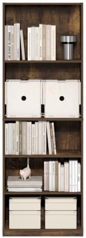 Furinno Jaya Book Shelf, 5-Tier Tall Book Shelf, Bookcase with Open Shelving, Standing Bookshelf, 9.5 x 24.6 x 71.1, for Organization and Storage, for Home Office, Living Room, Amber Pine - Image 4