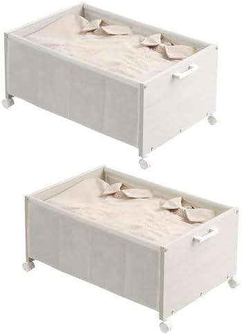 FOUCSSOMEI Under Bed Storage with Wheels, Wooden Under Bed Drawers On Wheels, Rolling Under Bed Shoe Storage, Space Saving,White,70L by FOUCSSOMEI
