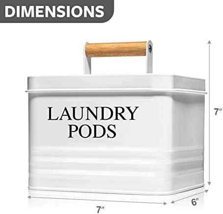Calindiana Modern Farmhouse Metal Laundry Pods Holder Container with Lid for Laundry Room Decor and Accessories and Space Saving Organization and Storage, Holds 81 Laundry Pods, White - Image 3