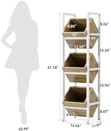 LITTLE TREE 3-Tier Basket Stand, Wooden Floor Stand Shelving Unit, Standing Organizer Storage Rack for Kitchen, Bathroom, Living Room (Light Brown, 2) - Image 3
