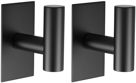 VAEHOLD Wall Towel Hooks, Heavy Duty Sticky Holder Waterproof Towel Hooks for Hanging Coat, Clothes, Closet Hook Wall Mount for Kitchen (Black, 2 Pack) by VAEHOLD