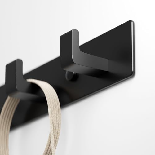 Black Coat Rack Wall Mount - 12.5" Rail with 4 Right-Angle Hooks(2 Pack) - Image 6